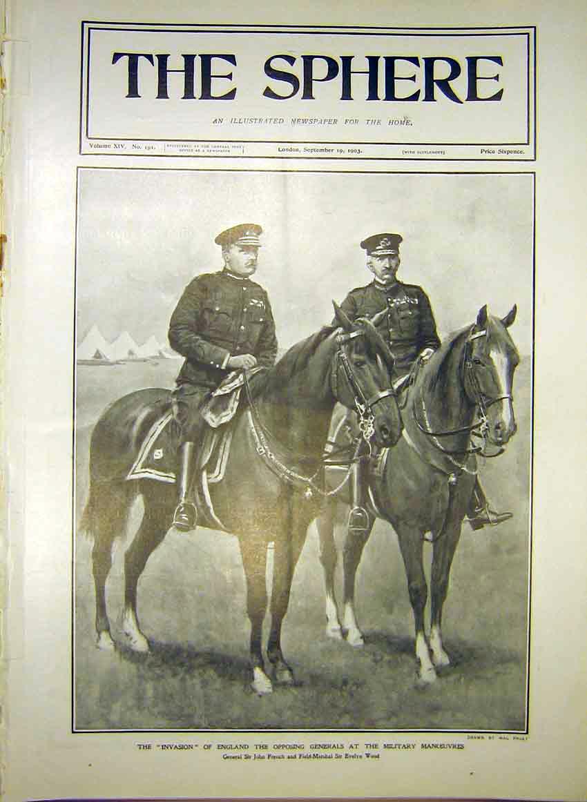 Original Old Antique Print Military Manoeuvres General French Wood 1903 20th