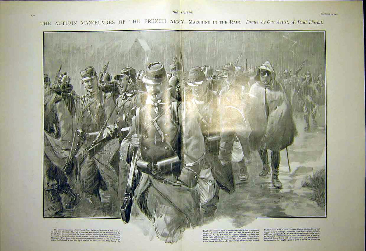 Original Old Antique Print French Manoeuvres Siers Thiriat Army Battle 1903