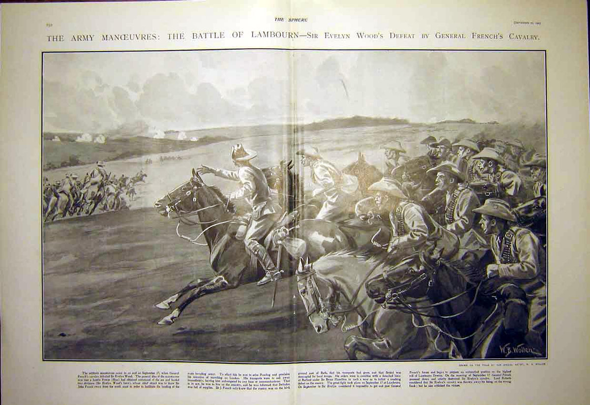 Original Old Antique Print Army Manoeuvres Lambourne Wood Cavalry French 1903