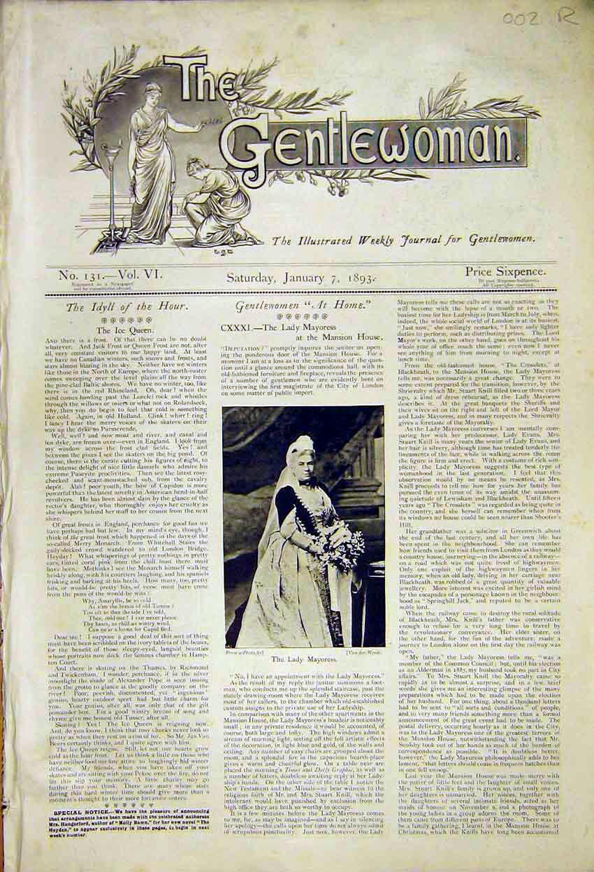 Original Old Antique Print Ladt Mayoress Mansion House Portrait 1892 Victorian