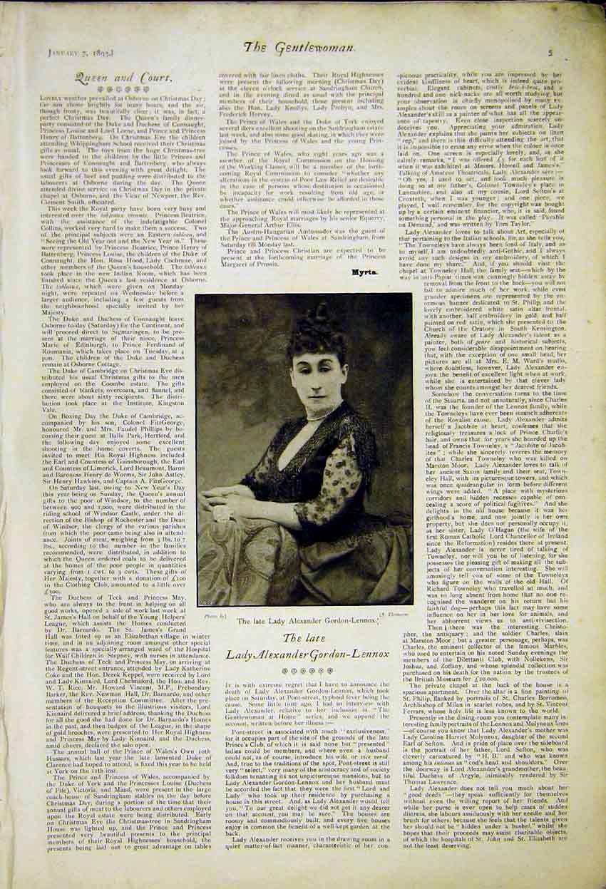 Original Old Antique Print Portrait Lady Alexander Gordon-Lennox 1892 Victorian