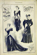 Original Old Antique Print Costume Designes Gowns Ladies Fashion Velveteen 1892