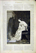 Old Antique Print Pleasant Thoughts Sketch Lady Fireside Queen Court 1892 19th