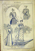 Original Old Antique Print French Fashion Ladies Dress Seaside Country 1892