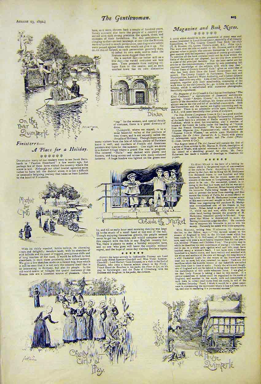 Old Antique Print Charity Girls Play Finisterre Holiday Dinan Saint 1892 19th