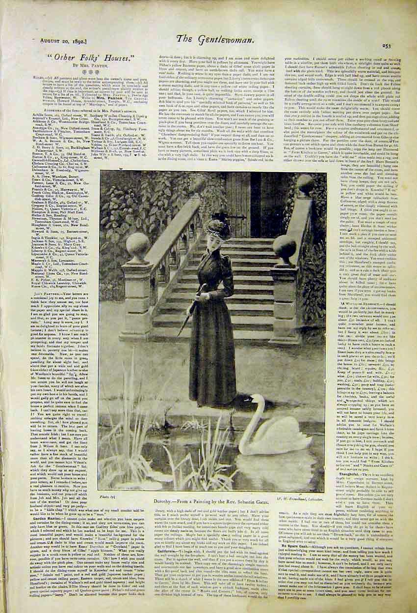 Original Old Antique Print Dorothy Painting Rev. Sebastin Gates 1892 Victorian