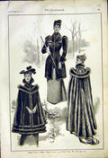 Original Old Antique Print Ladies Fashion Furs Poland Cloaks Mantles Robinsons