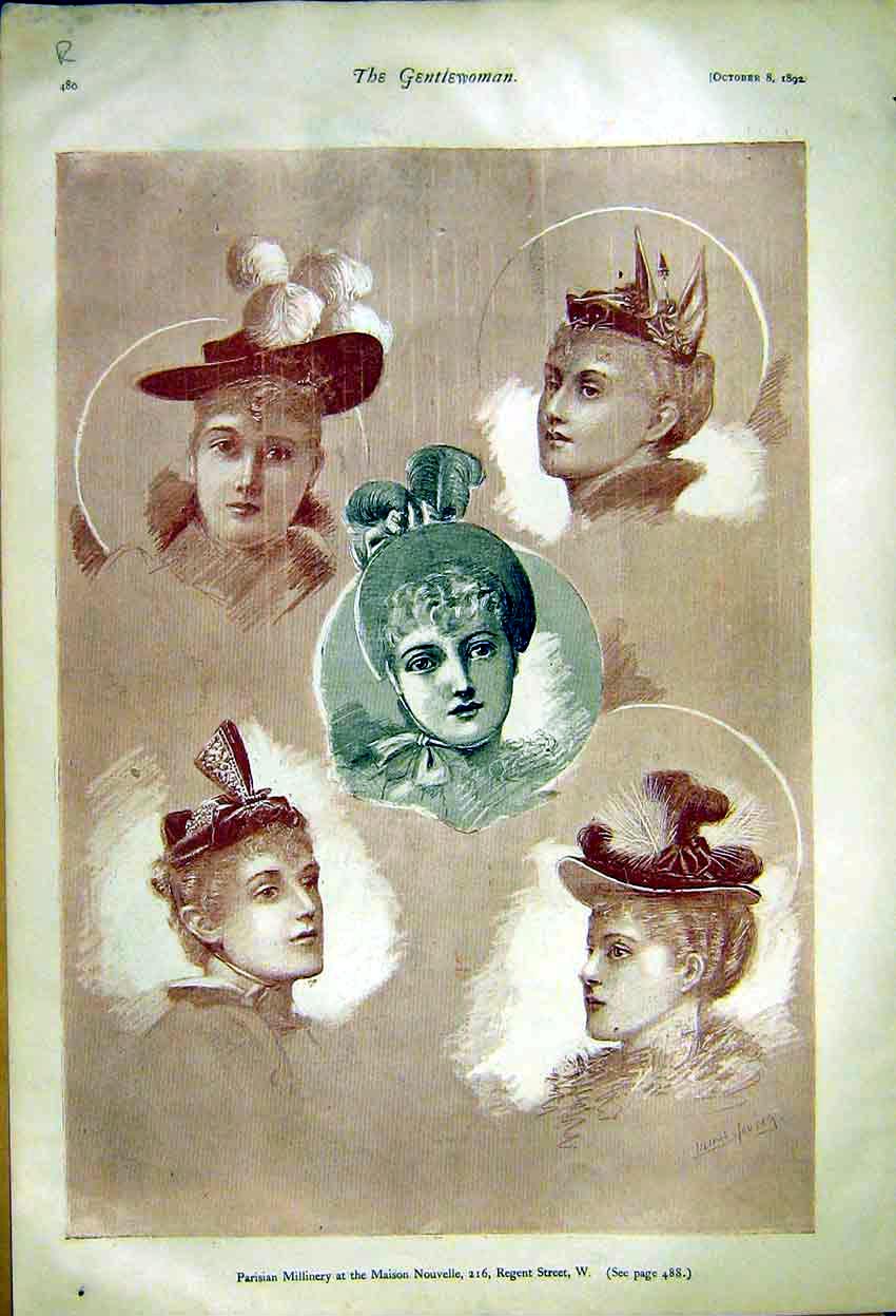 Old Antique Print Paris Millinery Ladies Fashion Nouvelle Wraps Dickens