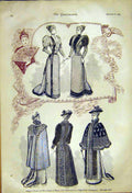 Old Antique Print Frocks Ladies Fashion Cloaks Barker Hats Nella'S 189248 19th