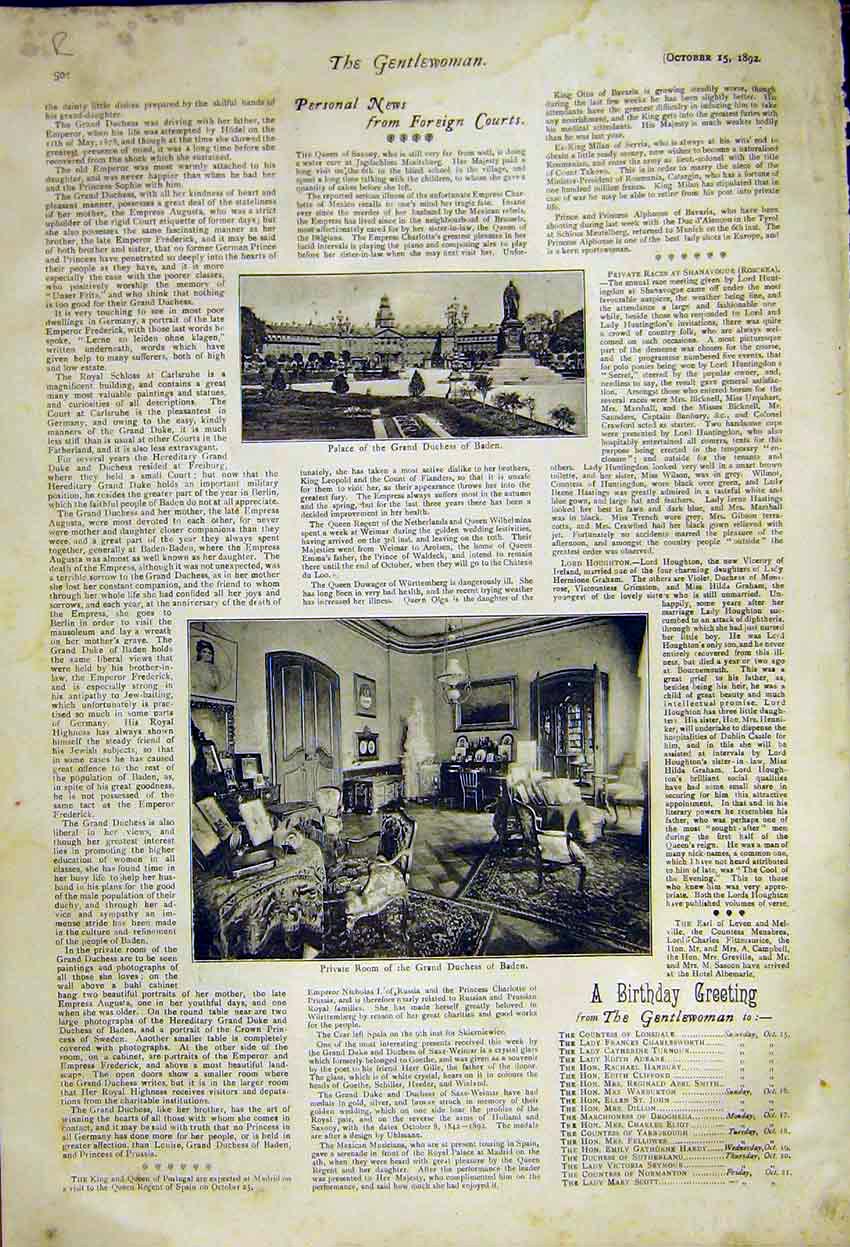 Original Old Antique Print Duchess Baden Palace Portrait Louise-Marie-Elizabeth