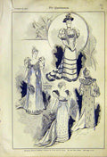Old Antique Print French Ladies Fashion Gowns Soiree Toilettes Fancy 1892 19th