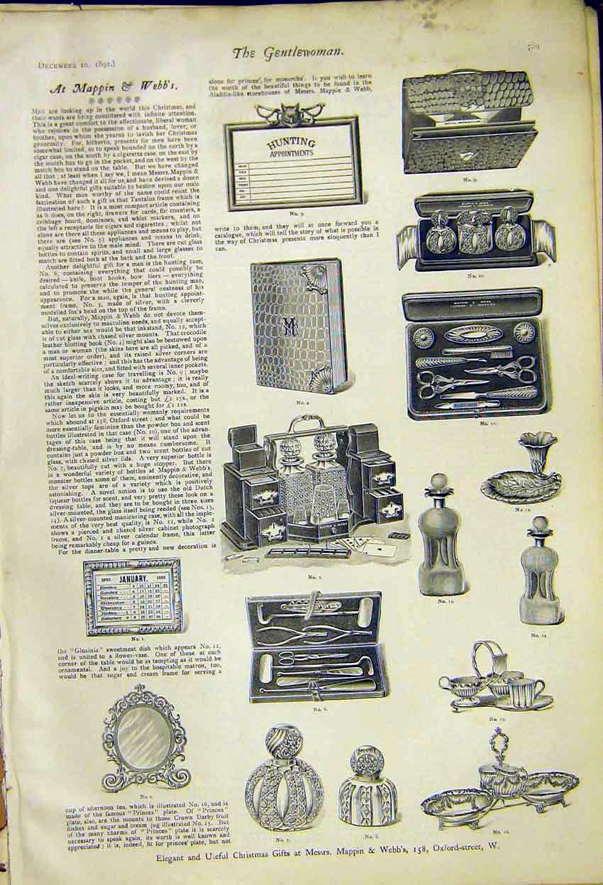 Original Old Antique Print Advert Christmas Mappin Webb Oxford-Street 1892 19th