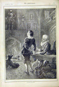 Original Old Antique Print Story The Past Painting 1892 19th Century