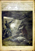Original Old Antique Print Drama Cave Victmims Devoir Police French 1892 19th