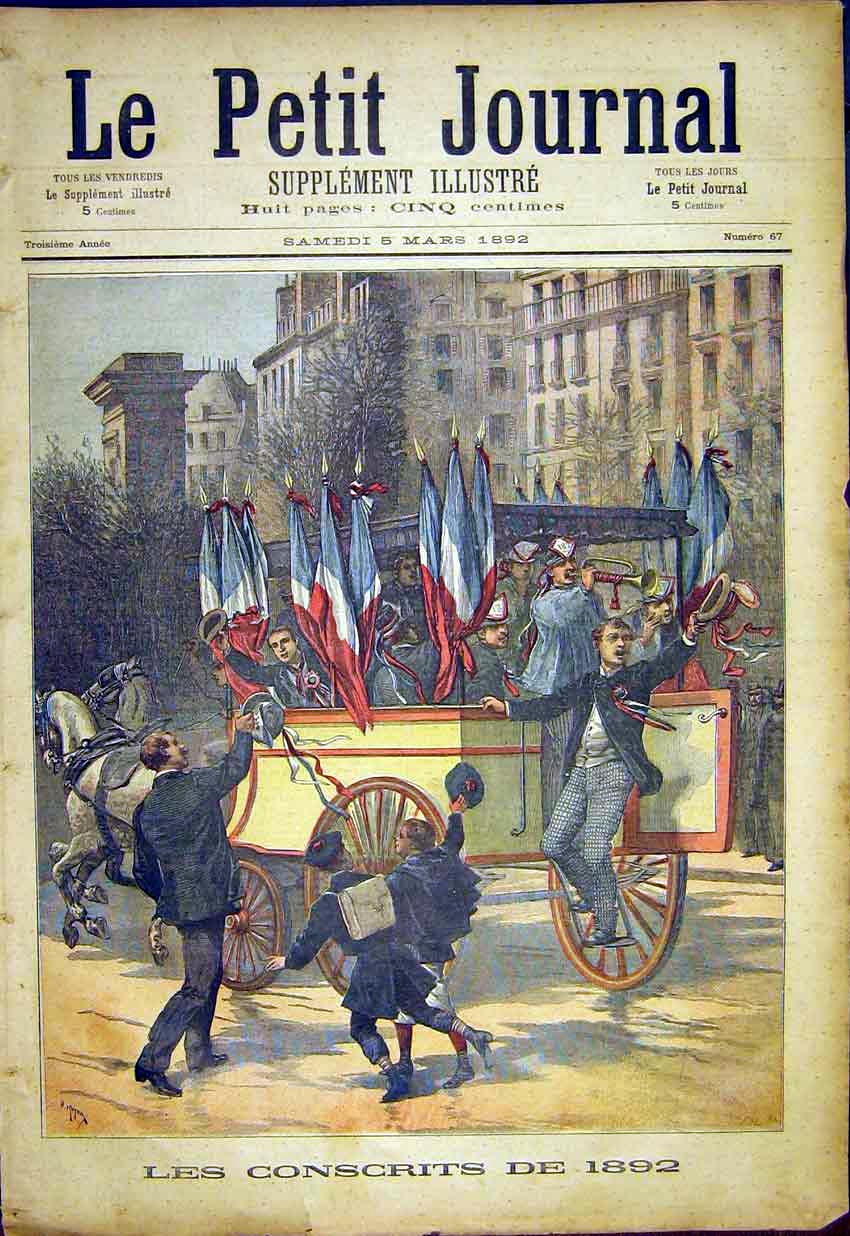 Original Old Antique Print Conscripts War Army Military French 1892 Victorian