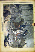 Original Old Antique Print Cavalry Charge Foule War Battle Allemagne 1892 19th