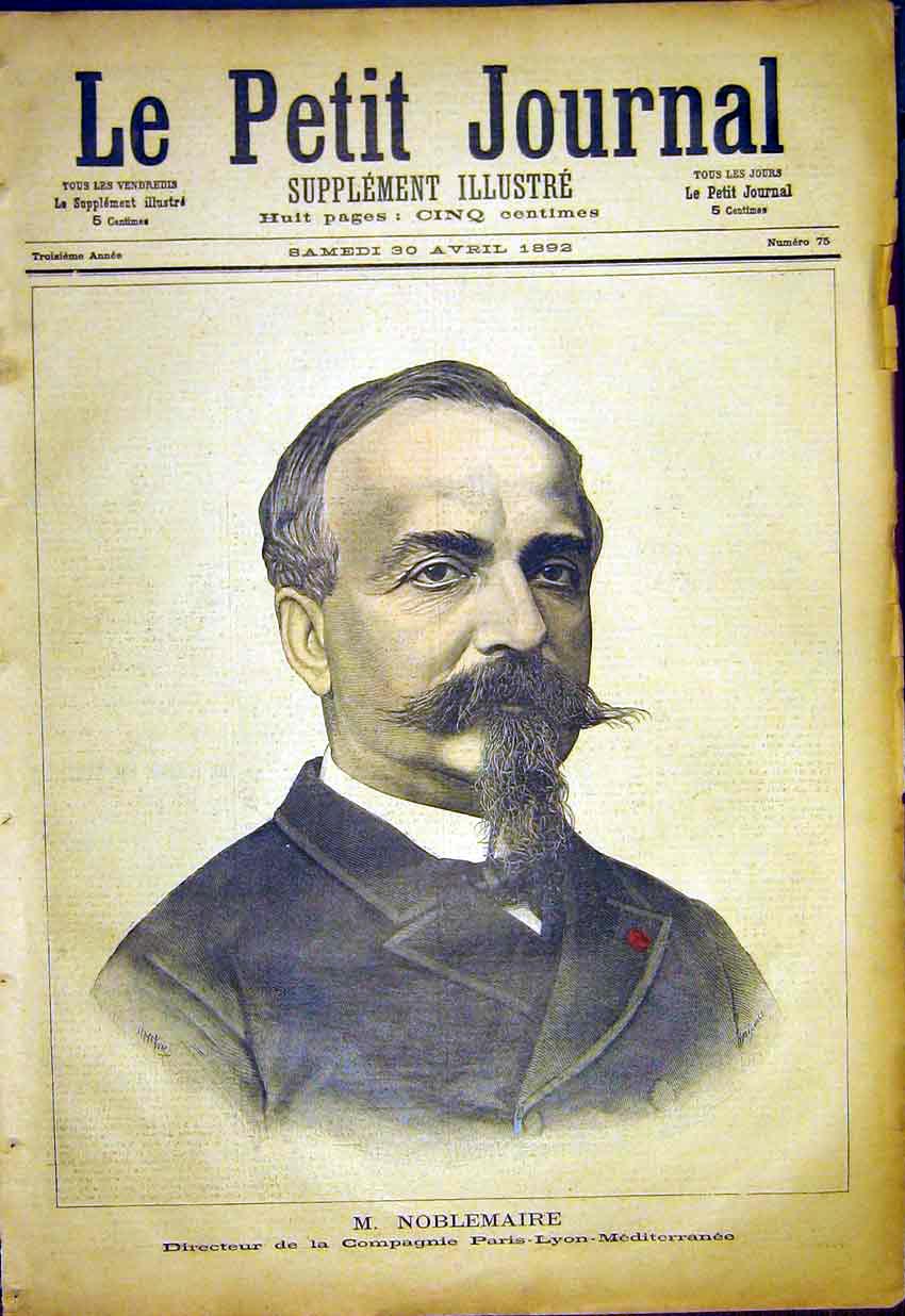 Original Old Antique Print Noblemaire Paris-Lyon-Mediterranean Company 1892 19th