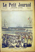 Original Old Antique Print Sengalese Troops Kotonou Wharf Military 1892 19th