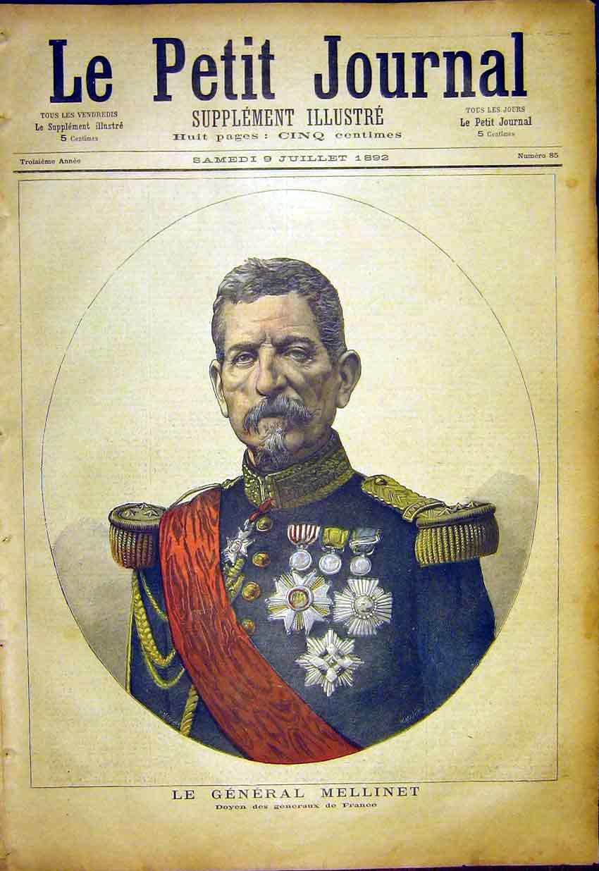 Original Old Antique Print Portrait General Mellinet France Military French 19th