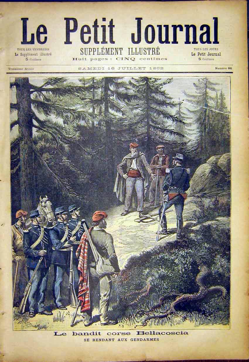 Original Old Antique Print Bandits Bellacoscia Police Arrest French 1892 19th