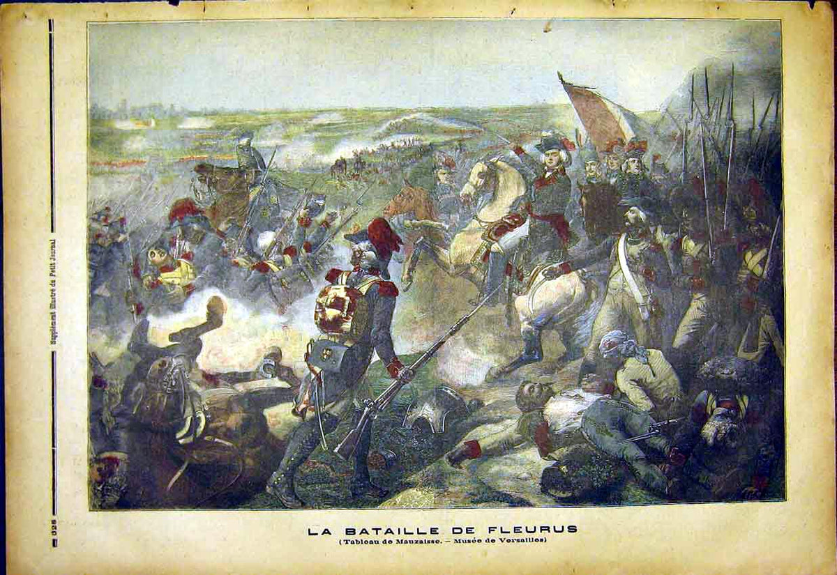 Original Old Antique Print Battle Fleurus Mauzaisse French 1892 War Victorian