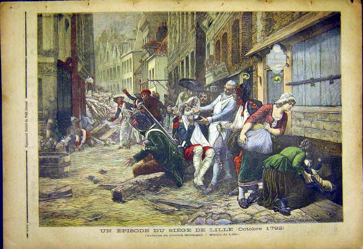 Original Old Antique Print Siege Lille France Battle Melingue French 1892 19th