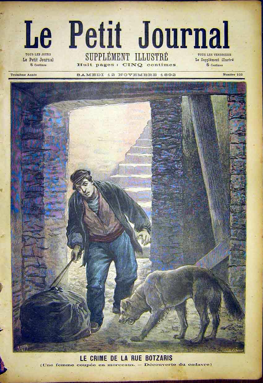 Original Old Antique Print Crime Botzaris Street Woman Corpse French 18992 19th