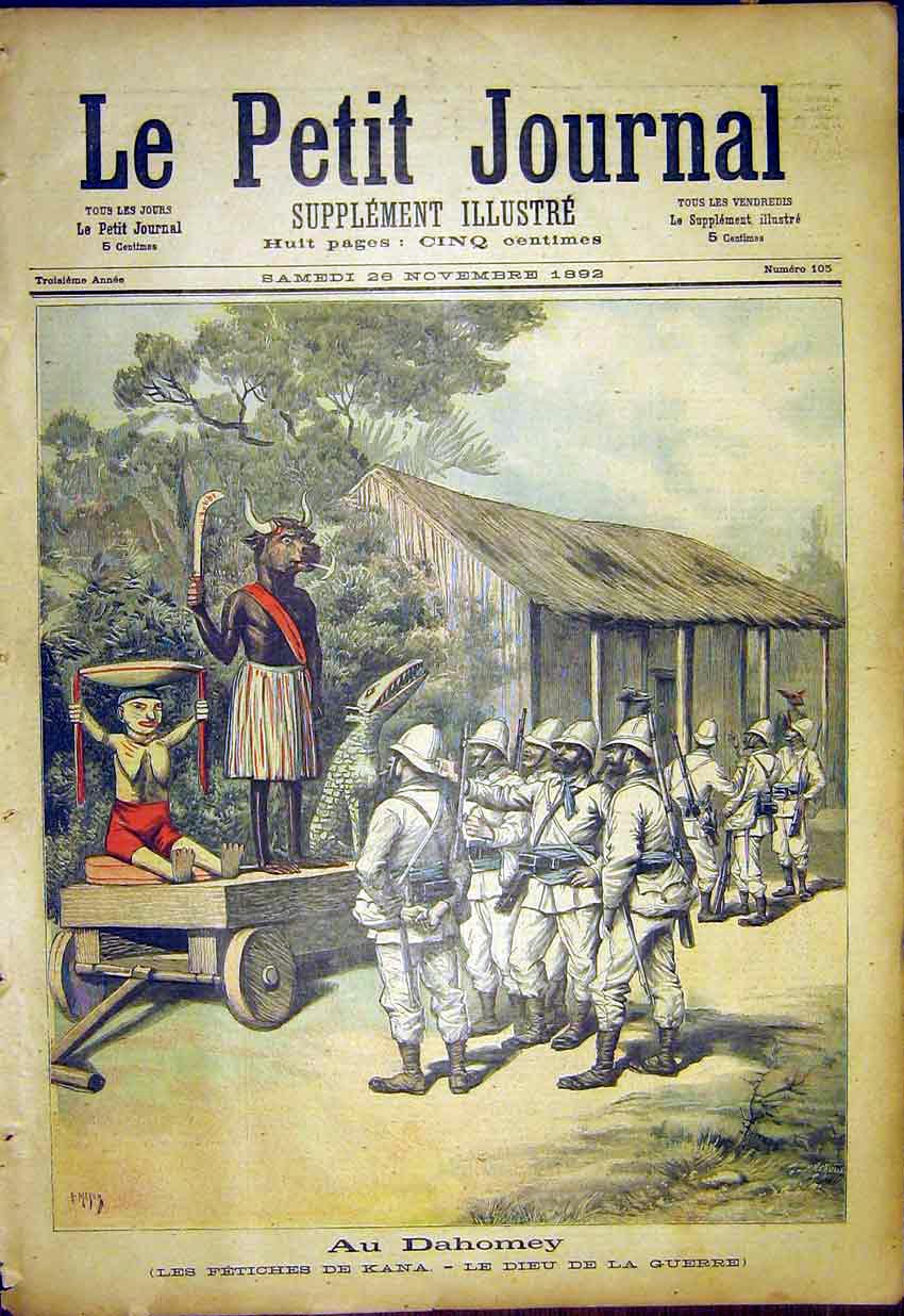 Original Old Antique Print Dahomey Fetish Kana War God French 1892 Victorian