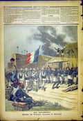 Original Old Antique Print Dahomey Abomey French Flag 1892 19th
