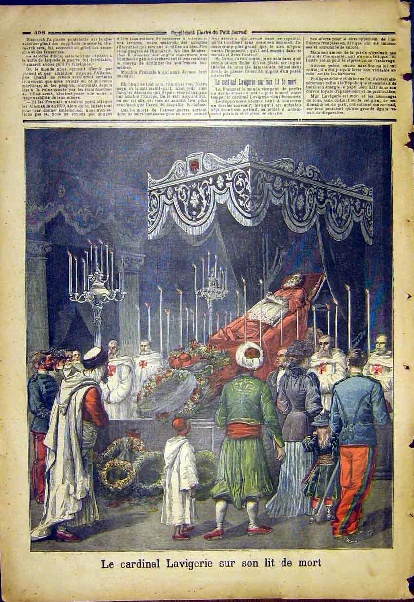 Original Old Antique Print Cardinal Lavigerie Funeral French 1892 19th