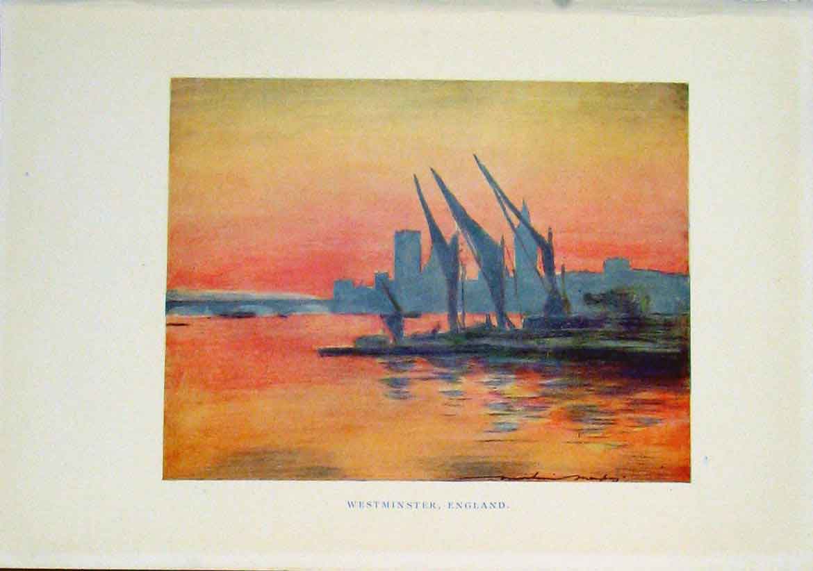 Original Old Vintage Print C1919 Fine Art Westminster England 20th Century
