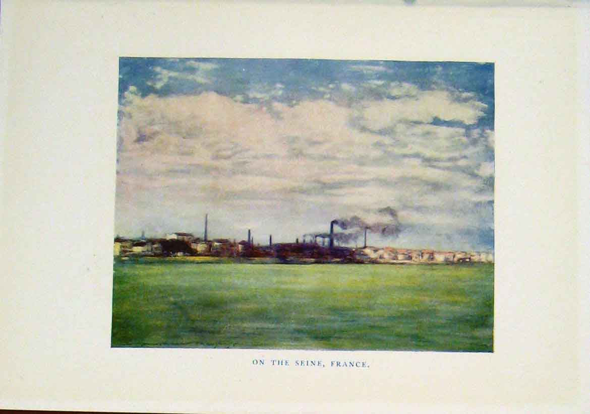 Original Old Vintage Print Seine France Color Fine Art C1919 20th Century