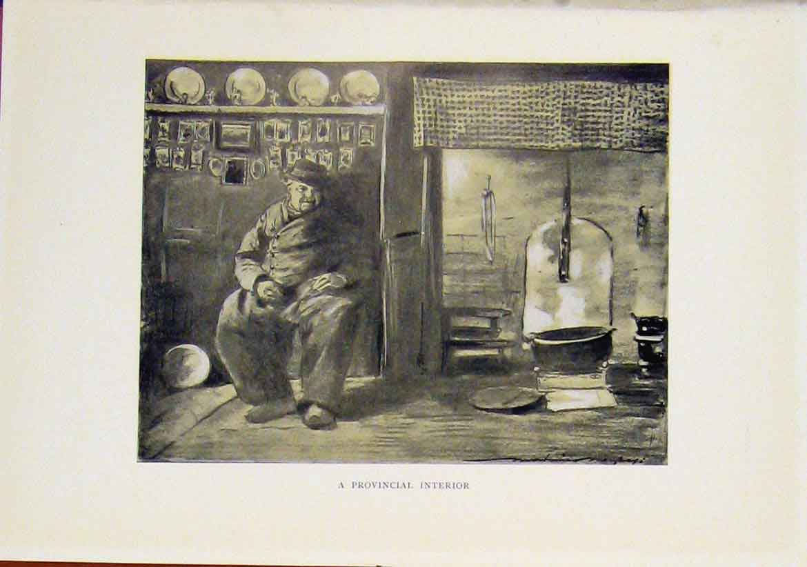 Original Old Vintage Print Sepia Style 1919 Fine Art Provincial Interior 20th