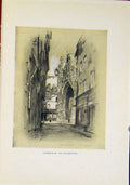 Original Old Antique Print Cathedral Lillebonne Sketching Etching Sepia