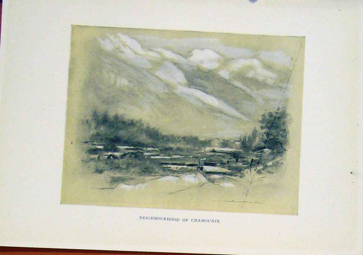 Original Old Vintage Print Neighbourhood Chamounix C1919 Art 20th Century
