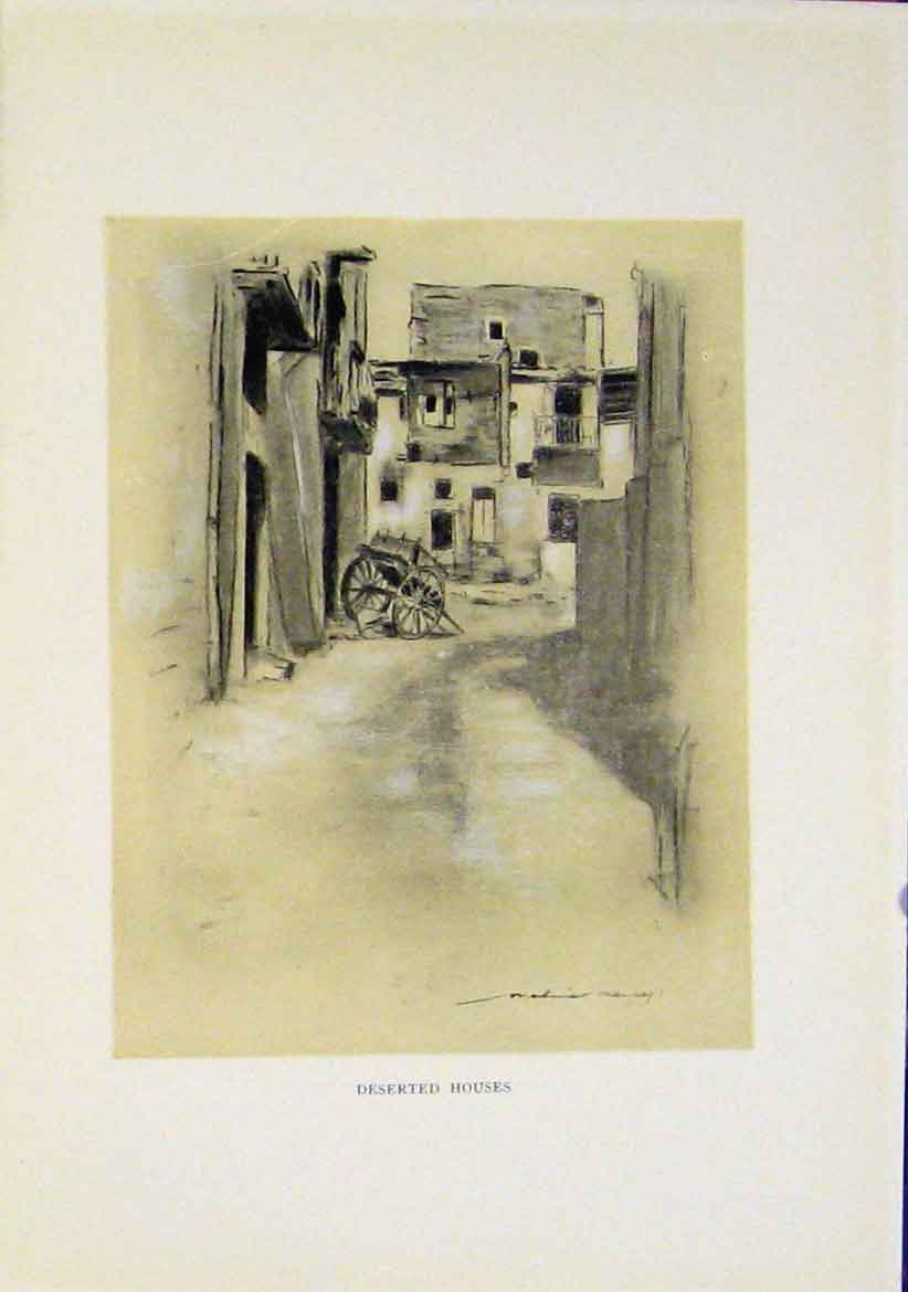 Original Old Vintage Print C1919 Fine Art Deserted Houses Sepia 20th Century