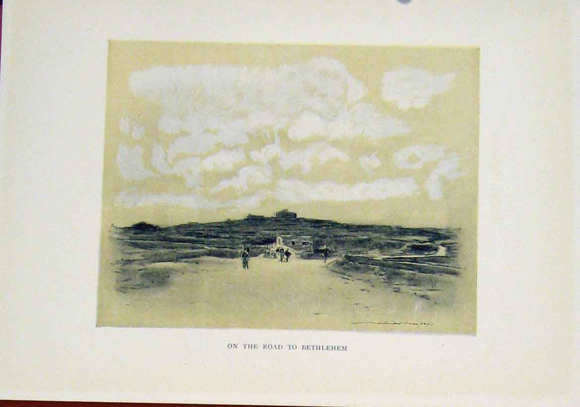 Original Old Vintage Print Road Bethlehem C1919 Sepia Style Fine Art 20th