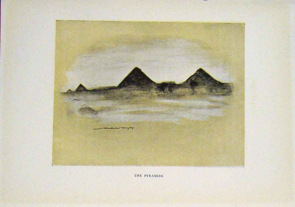 Original Old Vintage Print Pyramids Sketch Drawing Sepia Style 1919 Fine Art