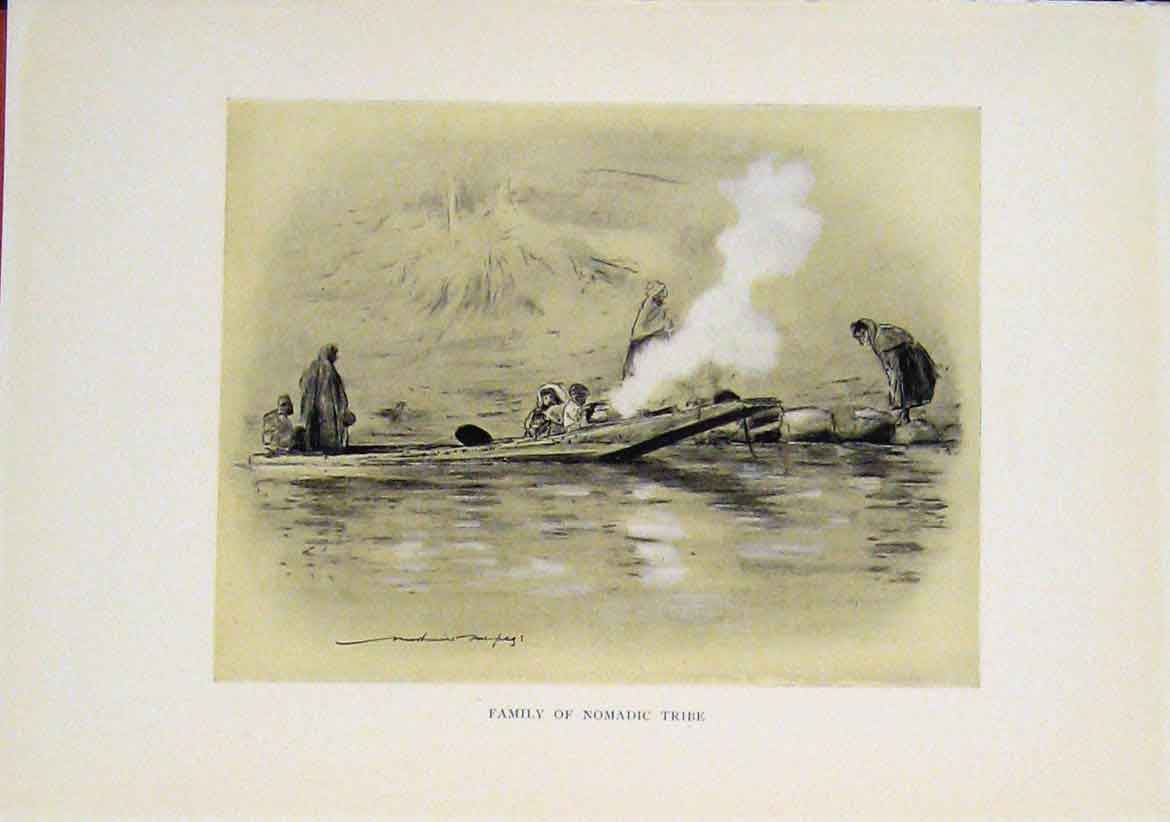 Original Old Vintage Print Family Nomadic Tribe C1919 Sepia Fine Art 20th
