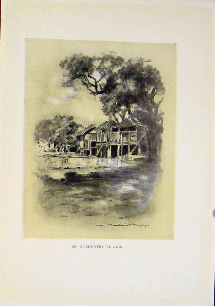 Original Old Vintage Print Up Country Village Sepia Style C1919 20th Century