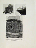 Original Old Antique Print Wooden Lion Figures Summer Palace Stone Pesestal