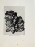 Original Old Antique Print Japanese Lion Masque Players Porcelain Fine Art