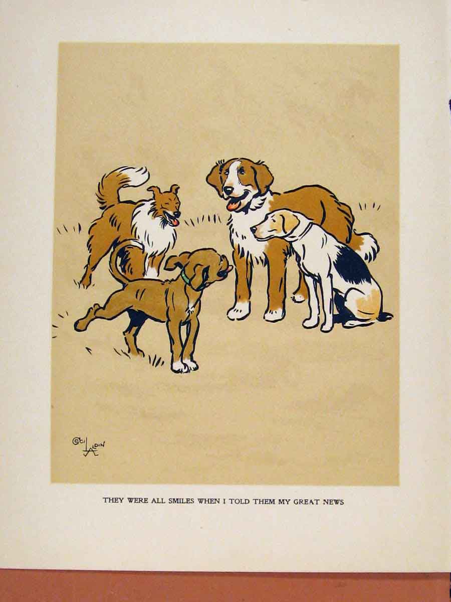 Original Old Antique Print Color Fine Art Dogs Hounds Pets C1914 20th Century