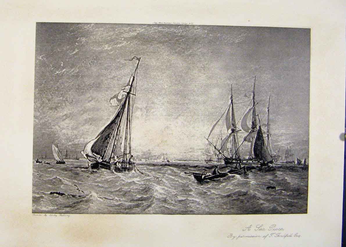 Original Old Antique Print Copley Balding Sea Piece Sail Boat Ocean 1906 20th