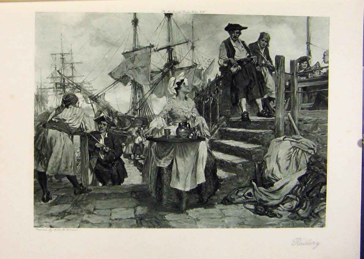 Original Old Antique Print Delle Cormick Raillery Dock Yard Market 1906 20th