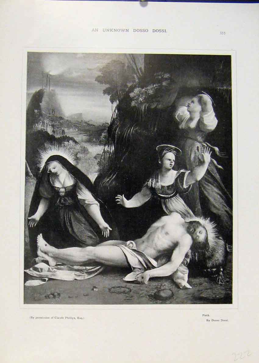 Original Old Antique Print Unknown Dosso Dossi Pieta Fine Art C1906 20th Century