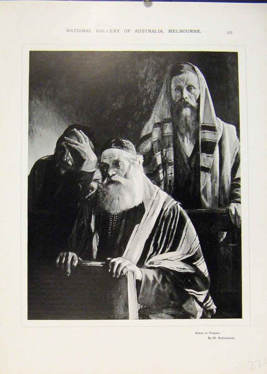 Original Old Antique Print Aliens Prayers Rothenstein Fine Art C1906 20th