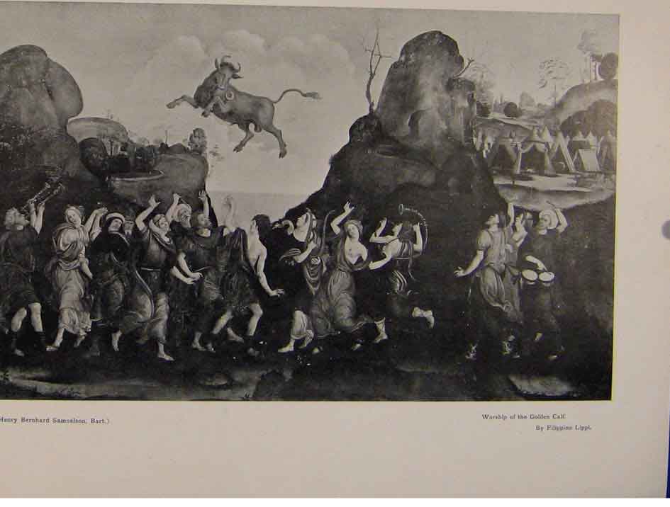 Original Old Antique Print Worship Gen Calf Filippino Lippi Fine Art