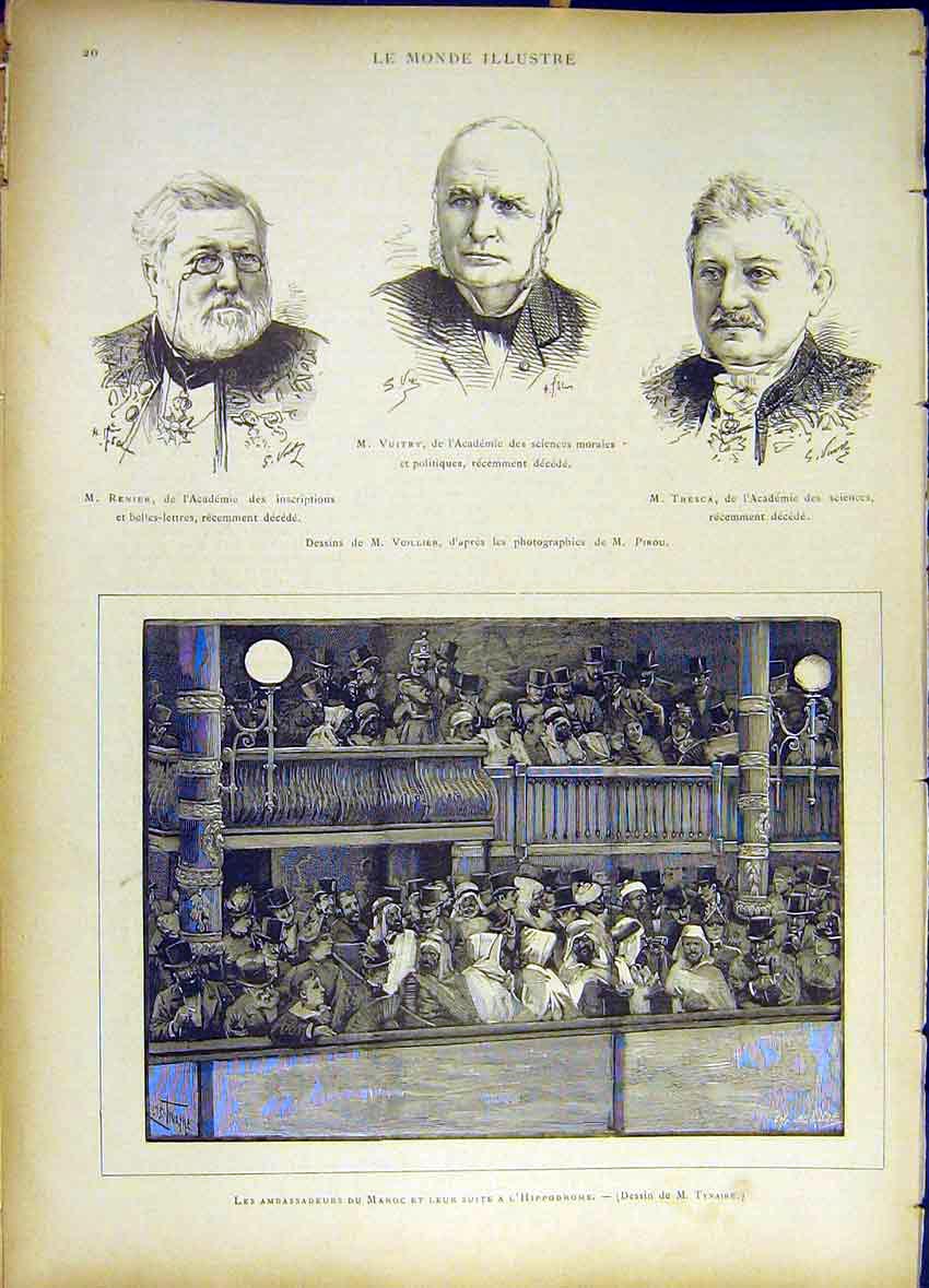 Original Old Antique Print Renier Vuitry Tresca Academy Moroccan Hippodrome 1885