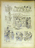 Original Old Antique Print National Fete Paris Sketches Flag Vincennes 1885 19th
